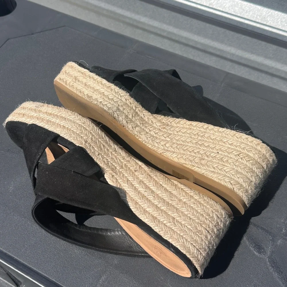 Castaner Black Suede Crisscross Espadrille Wedge Sandals Spain Size 39 Womens